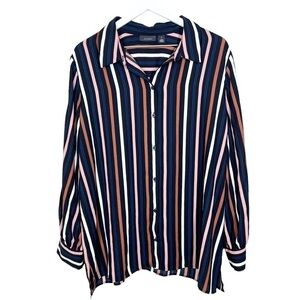 Halogen Womens Black Multicolor Stripe Button Up Blouse Shirt Size XL